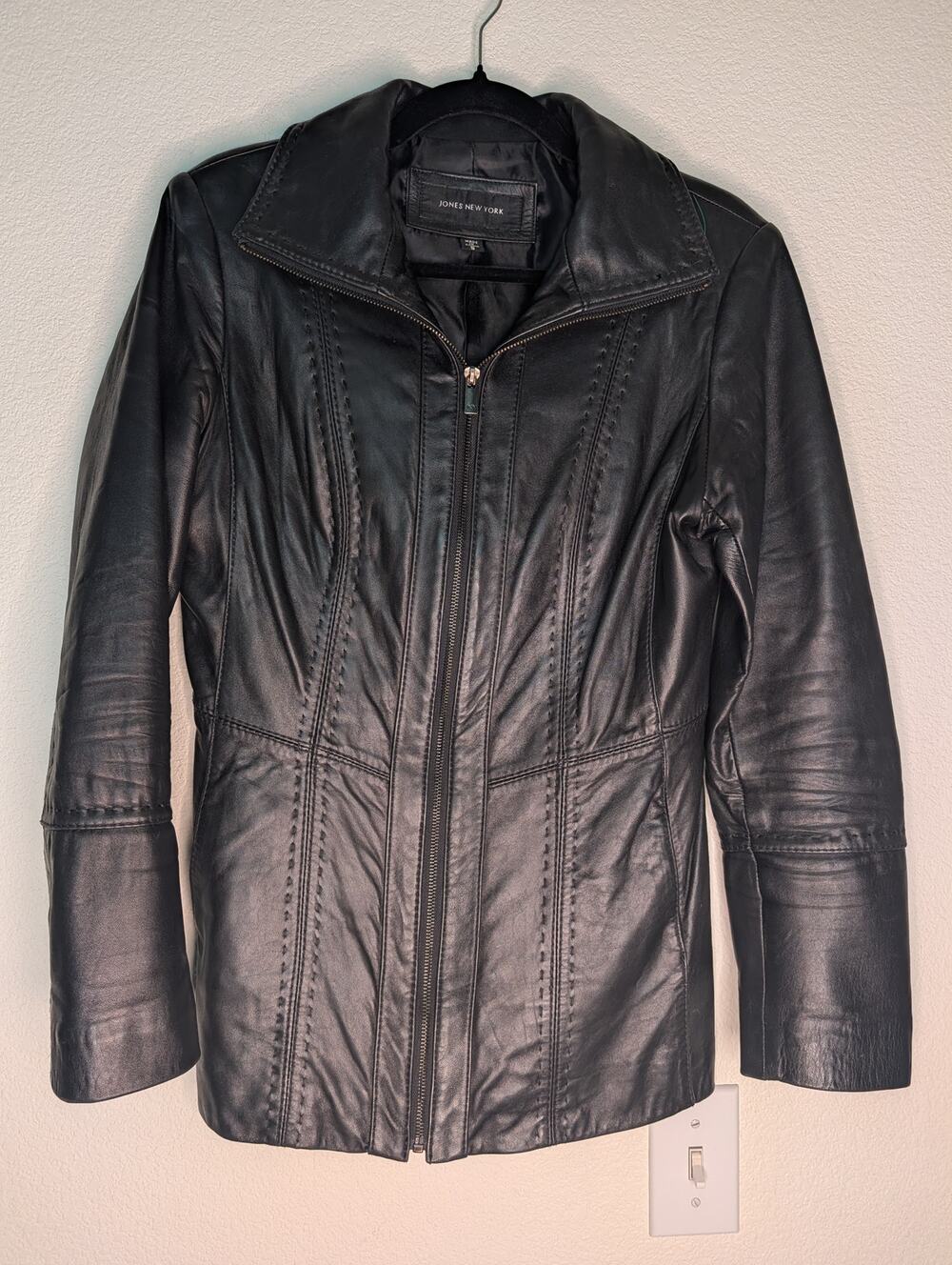 Jones New York Women's Stitched Detail Genuine Leather Jacket S Soft Chic Supple